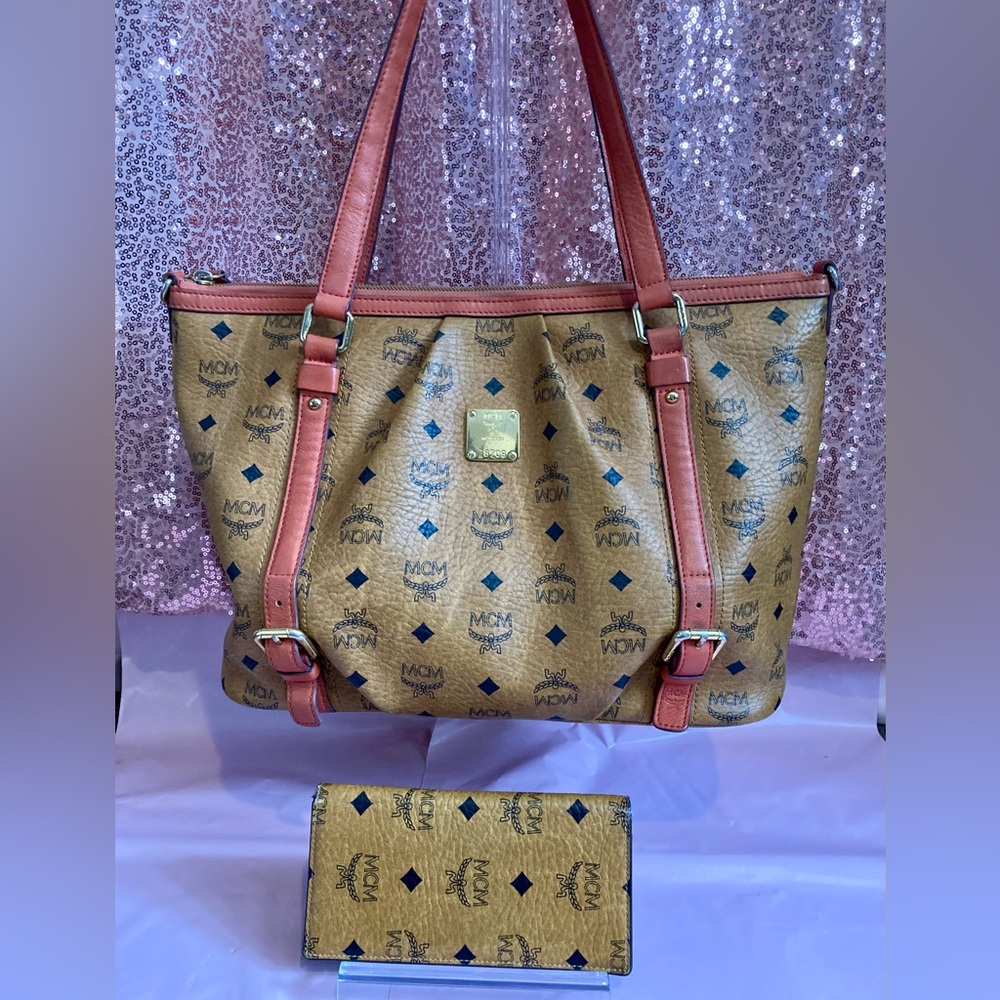 MCM Tan and Brown Tote Bag with Red Accents SALE!!!!!!